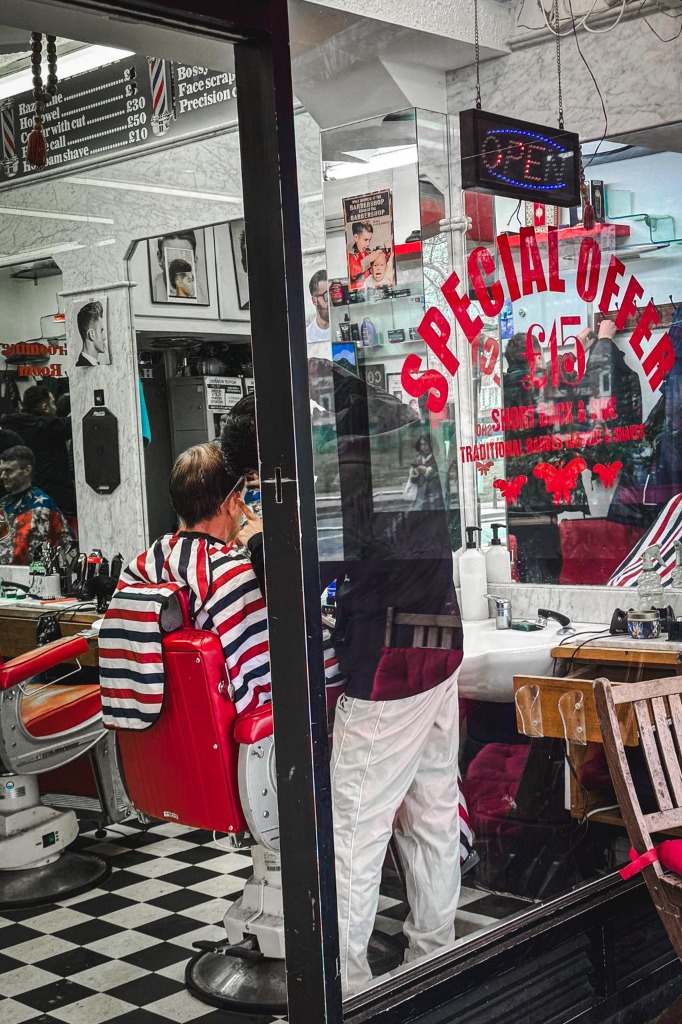 Butterfly Barbershop window view